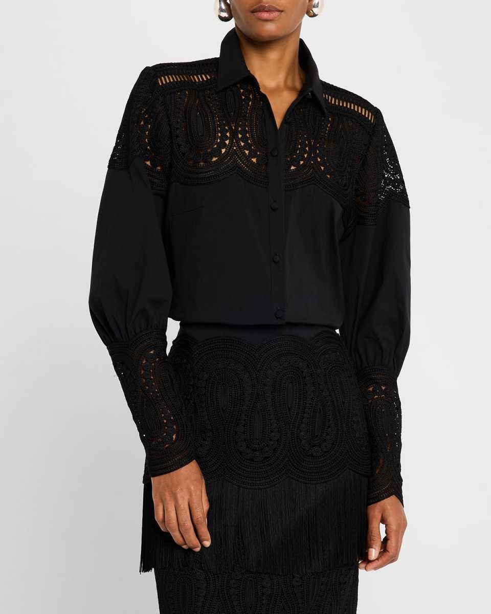 Embroidered Button-Down Top